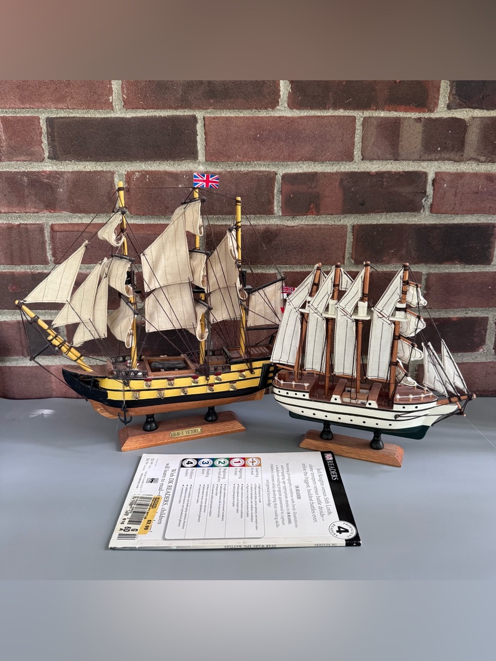 Lot 2 Wooden Sailing Ship Models HMS Victory Tall Ship Nautical Maritime Decor